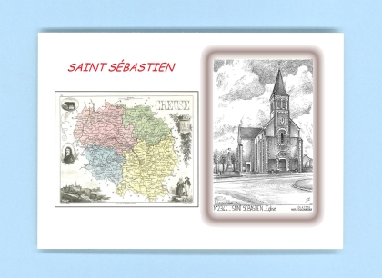 Cartes Postales impression Noir avec dpartement sur la ville de ST SEBASTIEN Titre : eglise