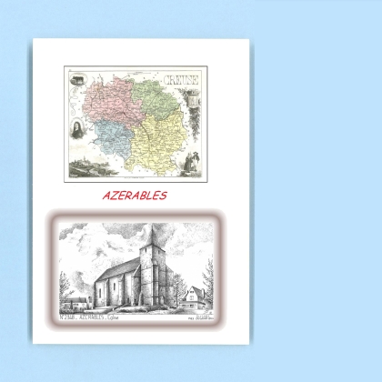 Cartes Postales impression Noir avec dpartement sur la ville de AZERABLES Titre : eglise
