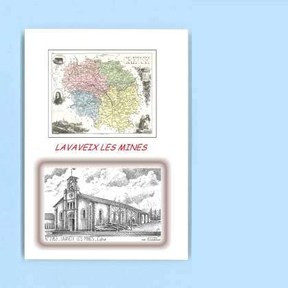 Cartes Postales impression Noir avec dpartement sur la ville de LAVAVEIX LES MINES Titre : eglise