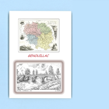Cartes Postales impression Noir avec dpartement sur la ville de GENOUILLAC Titre : pont