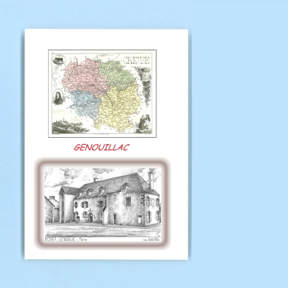 Cartes Postales impression Noir avec dpartement sur la ville de GENOUILLAC Titre : mairie