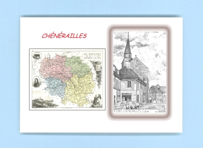 Cartes Postales impression Noir avec dpartement sur la ville de CHENERAILLES Titre : eglise