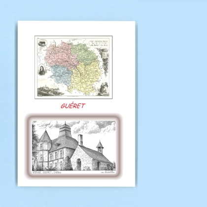 Cartes Postales impression Noir avec dpartement sur la ville de GUERET Titre : chateau
