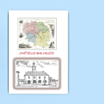 Cartes Postales impression Noir avec dpartement sur la ville de CHATELUS MALVALEIX Titre : mairie