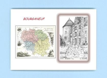Cartes Postales impression Noir avec dpartement sur la ville de BOURGANEUF Titre : place
