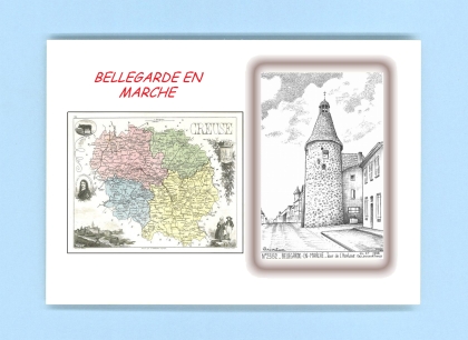 Cartes Postales impression Noir avec dpartement sur la ville de BELLEGARDE EN MARCHE Titre : tour de l horloge