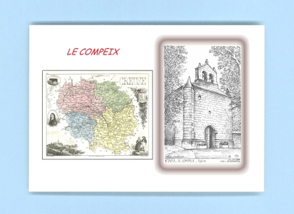 Cartes Postales impression Noir avec dpartement sur la ville de LE COMPEIX Titre : eglise