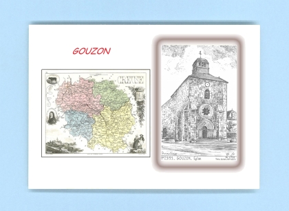 Cartes Postales impression Noir avec dpartement sur la ville de GOUZON Titre : eglise