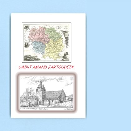 Cartes Postales impression Noir avec dpartement sur la ville de ST AMAND JARTOUDEIX Titre : eglise