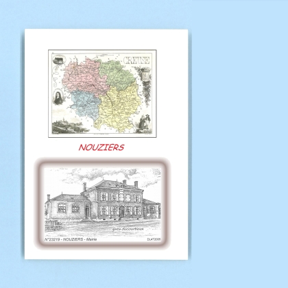 Cartes Postales impression Noir avec dpartement sur la ville de NOUZIERS Titre : mairie