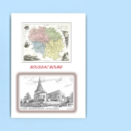 Cartes Postales impression Noir avec dpartement sur la ville de BOUSSAC BOURG Titre : les deux eglises
