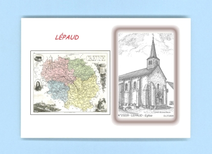 Cartes Postales impression Noir avec dpartement sur la ville de LEPAUD Titre : eglise