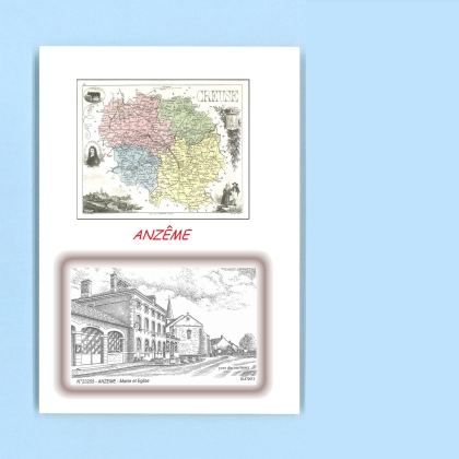 Cartes Postales impression Noir avec dpartement sur la ville de ANZEME Titre : mairie et eglise