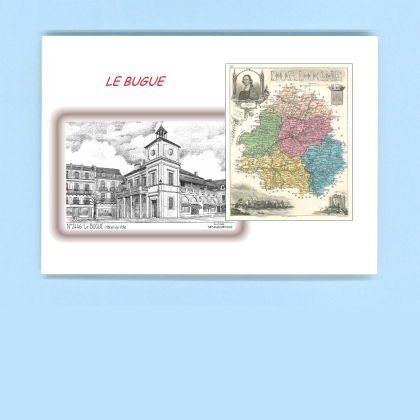 Cartes Postales impression Noir avec dpartement sur la ville de LE BUGUE Titre : hotel de ville