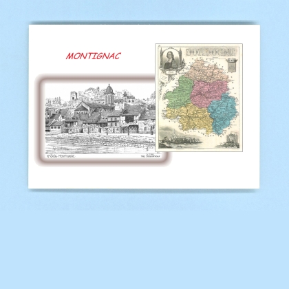 Cartes Postales impression Noir avec dpartement sur la ville de MONTIGNAC Titre : vue
