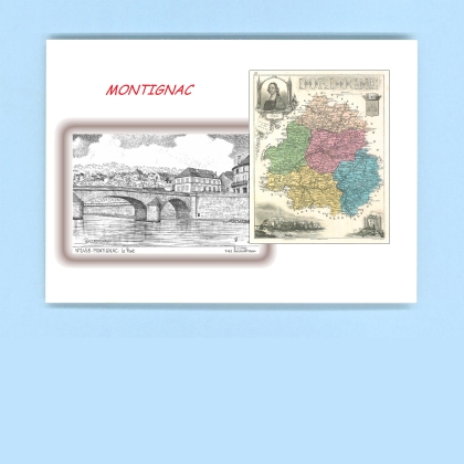 Cartes Postales impression Noir avec dpartement sur la ville de MONTIGNAC Titre : le pont