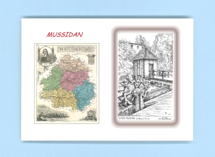 Cartes Postales impression Noir avec dpartement sur la ville de MUSSIDAN Titre : la roue de mussidan