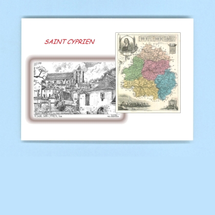 Cartes Postales impression Noir avec dpartement sur la ville de ST CYPRIEN Titre : vue