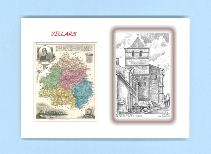 Cartes Postales impression Noir avec dpartement sur la ville de VILLARS Titre : eglise
