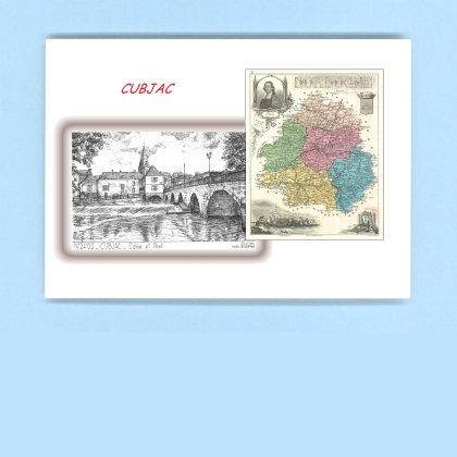 Cartes Postales impression Noir avec dpartement sur la ville de CUBJAC Titre : eglise et pont