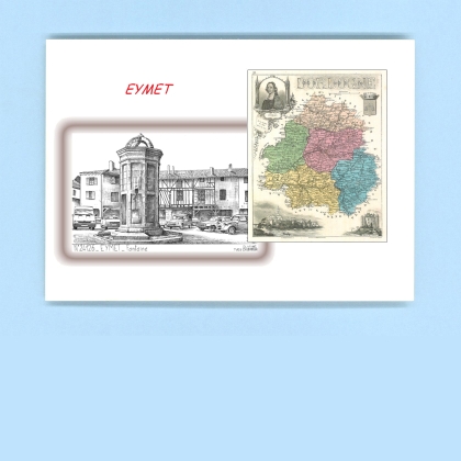 Cartes Postales impression Noir avec dpartement sur la ville de EYMET Titre : fontaine