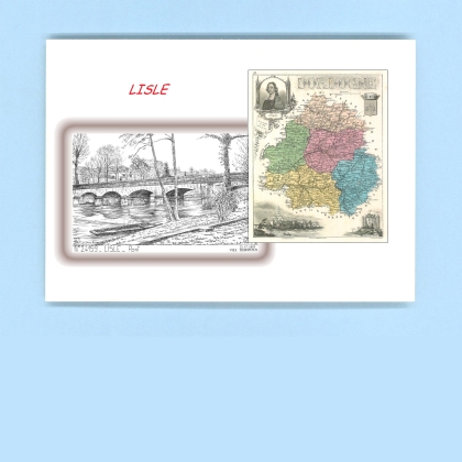 Cartes Postales impression Noir avec dpartement sur la ville de LISLE Titre : pont