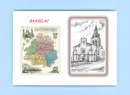 Cartes Postales impression Noir avec dpartement sur la ville de BASSILAC Titre : eglise