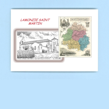 Cartes Postales impression Noir avec dpartement sur la ville de LAMONZIE ST MARTIN Titre : eglise st sylvain a lamonzie