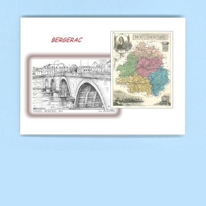 Cartes Postales impression Noir avec dpartement sur la ville de BERGERAC Titre : pont