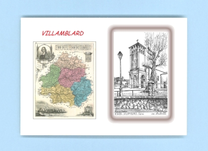 Cartes Postales impression Noir avec dpartement sur la ville de VILLAMBLARD Titre : eglise