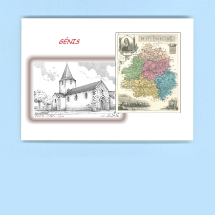 Cartes Postales impression Noir avec dpartement sur la ville de GENIS Titre : eglise