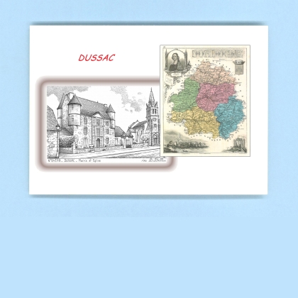 Cartes Postales impression Noir avec dpartement sur la ville de DUSSAC Titre : mairie et eglise