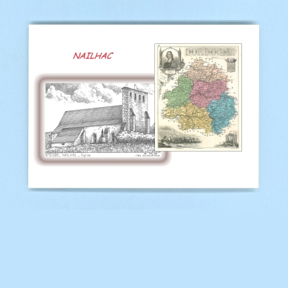 Cartes Postales impression Noir avec dpartement sur la ville de NAILHAC Titre : eglise