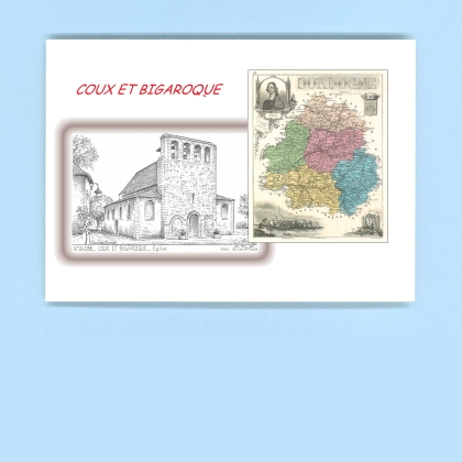 Cartes Postales impression Noir avec dpartement sur la ville de COUX ET BIGAROQUE Titre : eglise
