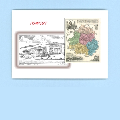 Cartes Postales impression Noir avec dpartement sur la ville de POMPORT Titre : mairie