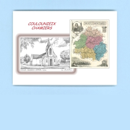 Cartes Postales impression Noir avec dpartement sur la ville de COULOUNIEIX CHAMIERS Titre : eglise