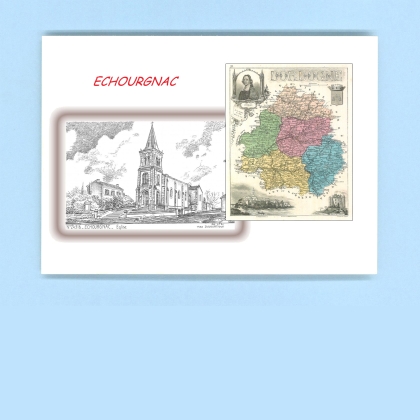 Cartes Postales impression Noir avec dpartement sur la ville de ECHOURGNAC Titre : eglise