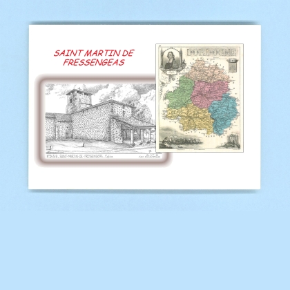 Cartes Postales impression Noir avec dpartement sur la ville de ST MARTIN DE FRESSENGEAS Titre : eglise