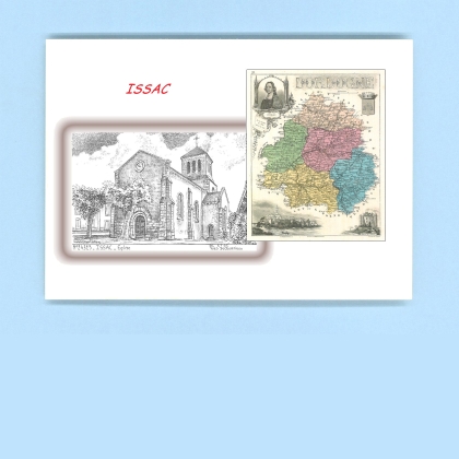 Cartes Postales impression Noir avec dpartement sur la ville de ISSAC Titre : eglise