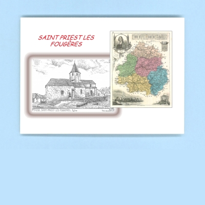 Cartes Postales impression Noir avec dpartement sur la ville de ST PRIEST LES FOUGERES Titre : eglise