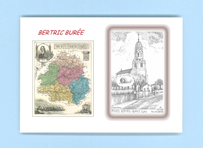 Cartes Postales impression Noir avec dpartement sur la ville de BERTRIC BUREE Titre : eglise