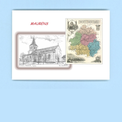 Cartes Postales impression Noir avec dpartement sur la ville de MAURENS Titre : eglise