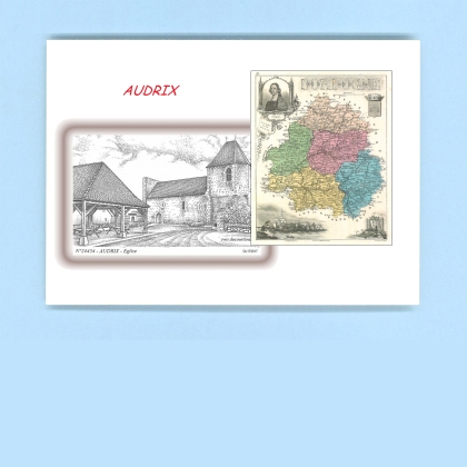 Cartes Postales impression Noir avec dpartement sur la ville de AUDRIX Titre : eglise