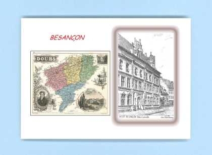 Cartes Postales impression Noir avec dpartement sur la ville de BESANCON Titre : palais granvelle
