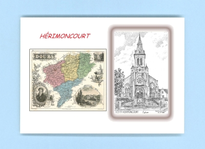 Cartes Postales impression Noir avec dpartement sur la ville de HERIMONCOURT Titre : eglise