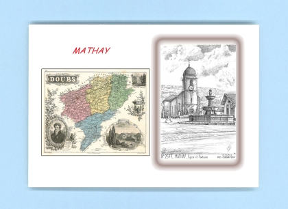Cartes Postales impression Noir avec dpartement sur la ville de MATHAY Titre : eglise et fontaine