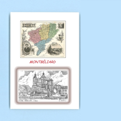 Cartes Postales impression Noir avec dpartement sur la ville de MONTBELIARD Titre : chateau