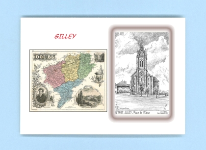 Cartes Postales impression Noir avec dpartement sur la ville de GILLEY Titre : place de l eglise