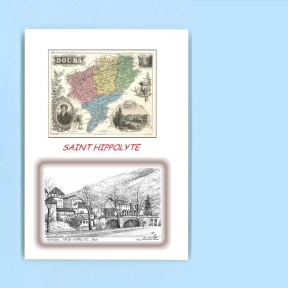 Cartes Postales impression Noir avec dpartement sur la ville de ST HIPPOLYTE Titre : pont