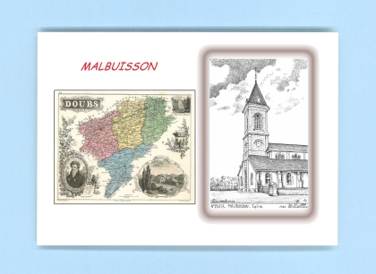 Cartes Postales impression Noir avec dpartement sur la ville de MALBUISSON Titre : eglise